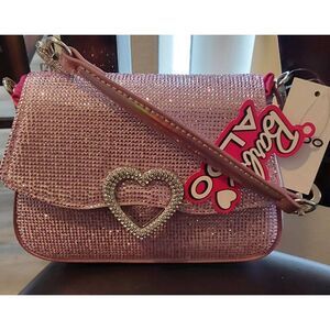 NEW~Aldo Barbie Pink Glitter Rhinestone Heart Accent Handbag Purse